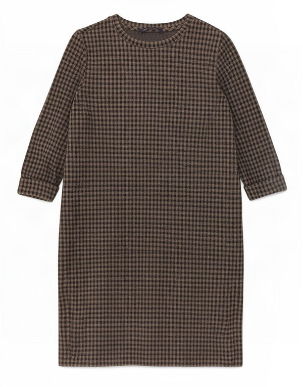 Marks & Spencer Dame 3/4-ærmet Shift Dress UK 10 Small Grey Gingham