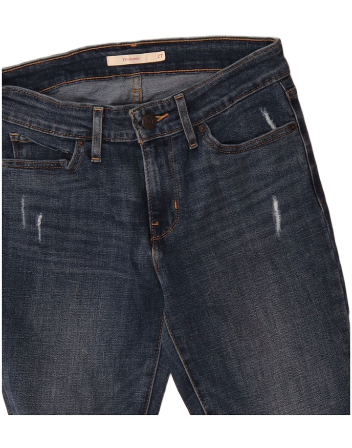 LEVI'S Dame 711 Distressed Skinny Jeans W27 W27 Blå Bomuld