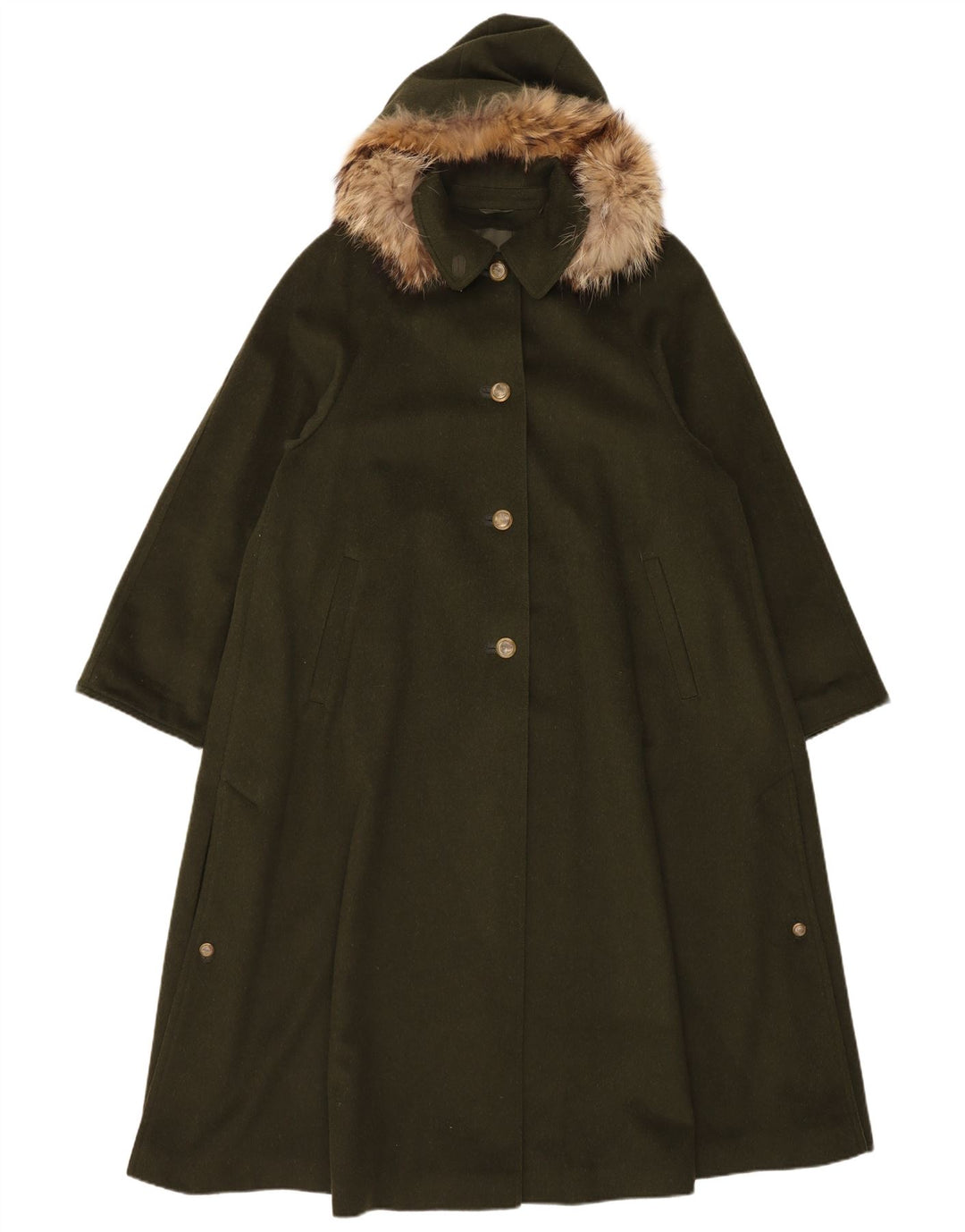 Moessmer Dame Hætte Oversized Overfrakke UK 10 Small Khaki