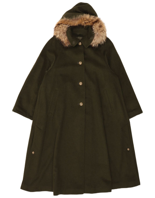 Moessmer Dame Hætte Oversized Overfrakke UK 10 Small Khaki