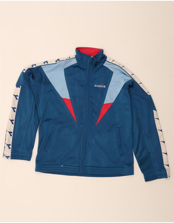 Diadora Herre grafisk træningsdragt topjakke UK 36 Small Blue Colourblock