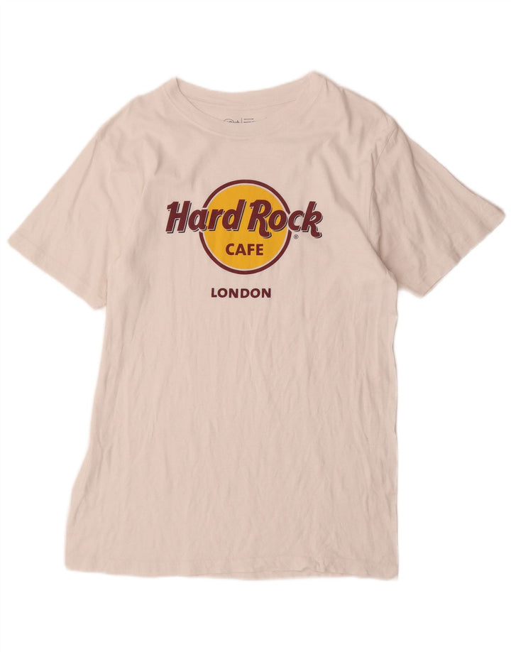 HARD ROCK CAFE Herre London Grafisk T-Shirt Top Medium Hvid Bomuld