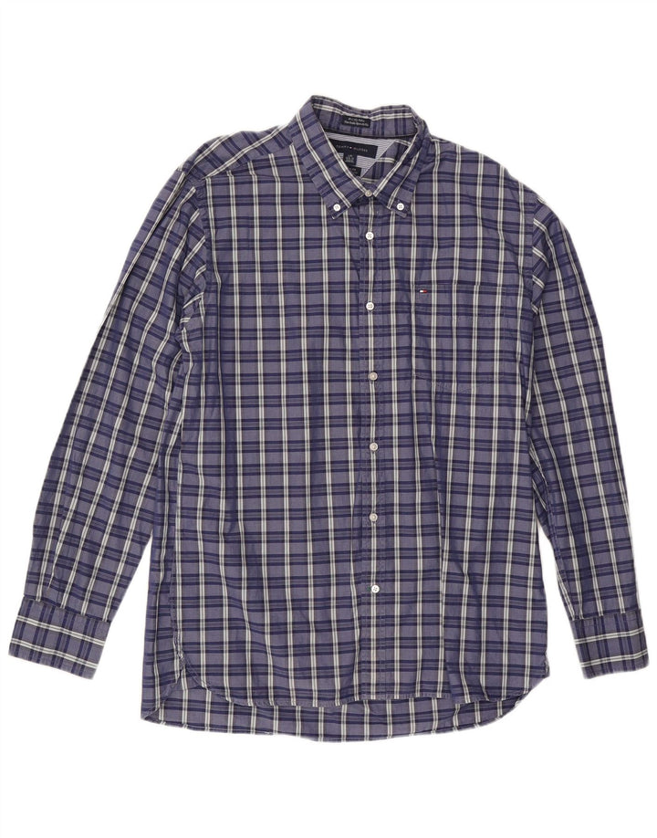 TOMMY HILFIGER Herre Custom Fit skjorte størrelse 16 1/2 Large Blue Check