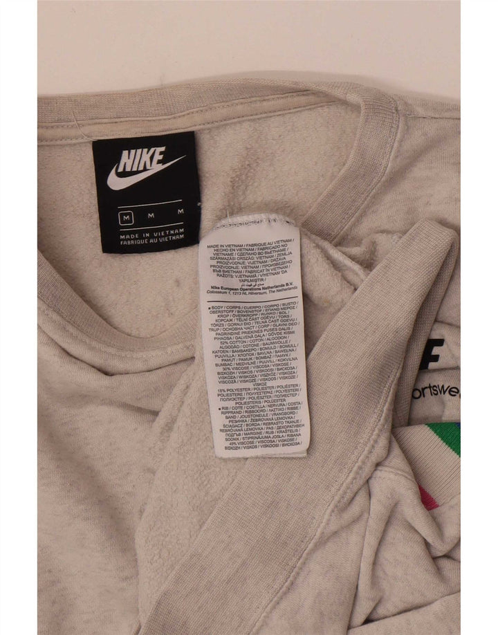 Nike Womens Crop Oversized Sweatshirt Jumper UK 14 Medium Grå Stribet