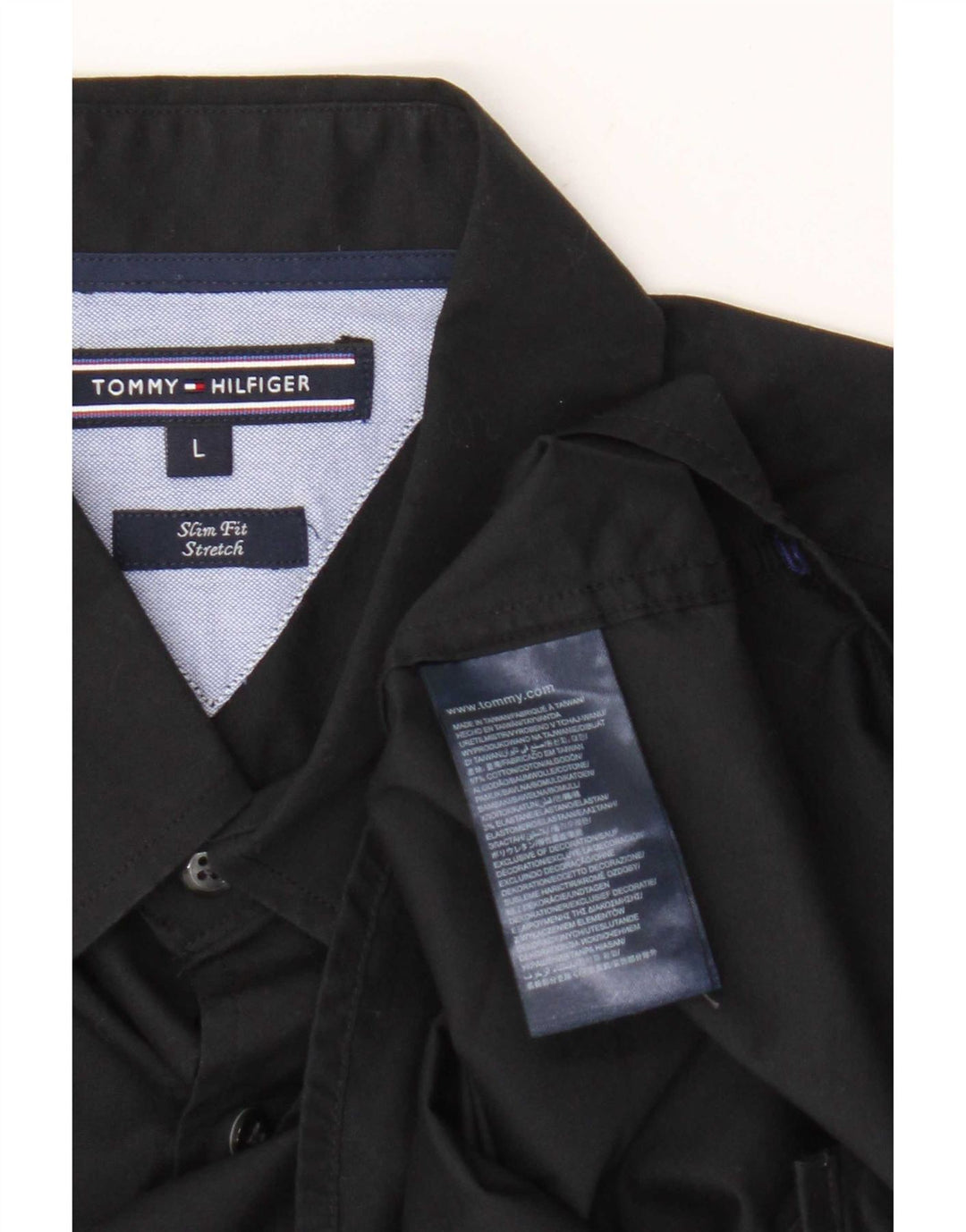 Tommy Hilfiger Stretch Slim Fit skjorte til mænd, stor sort bomuld