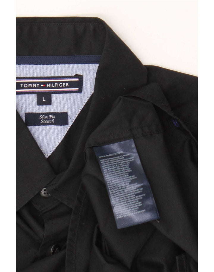 Tommy Hilfiger Stretch Slim Fit skjorte til mænd, stor sort bomuld