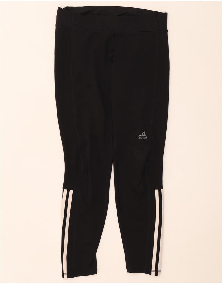 ADIDAS Womens Leggings UK 12/14 Medium Black Polyester
