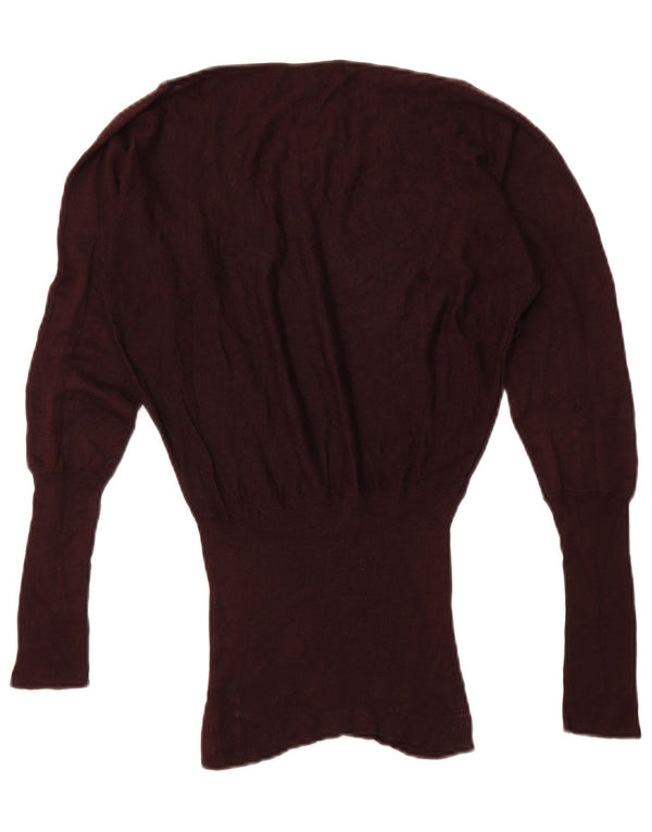 ZARA Dame Boat Neck Jumper Sweater UK 12 Medium Burgundy Viscose