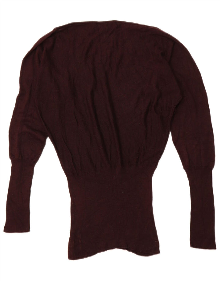 ZARA Dame Boat Neck Jumper Sweater UK 12 Medium Burgundy Viscose