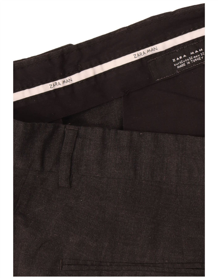 Zara Straight Suit Bukser til mænd EU 42 Large W32 L33 Grå Polyester