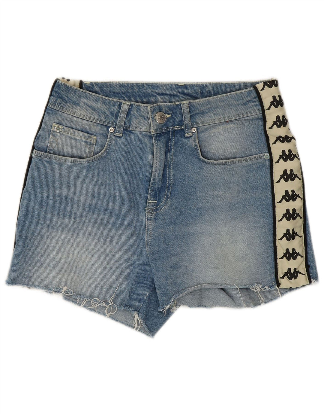 Kappa grafiske denimshorts til kvinder Small W27 Blue Colourblock Bomuld
