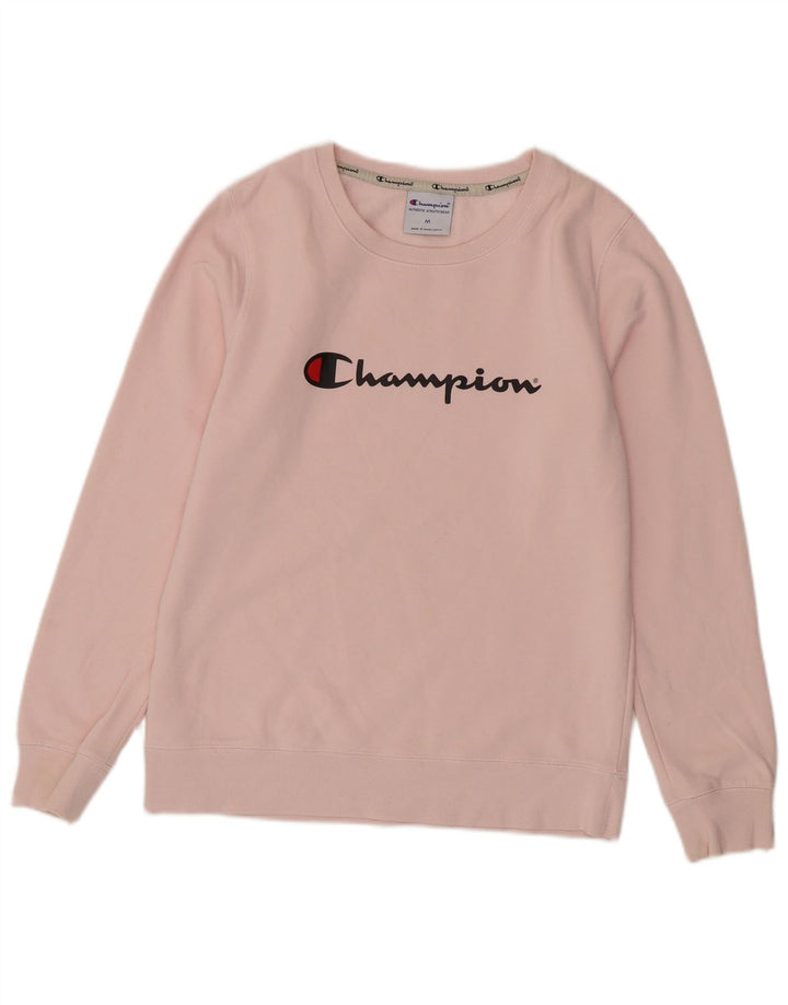 Champion Dame Grafisk Sweatshirt Jumper UK 14 Medium Pink Bomuld