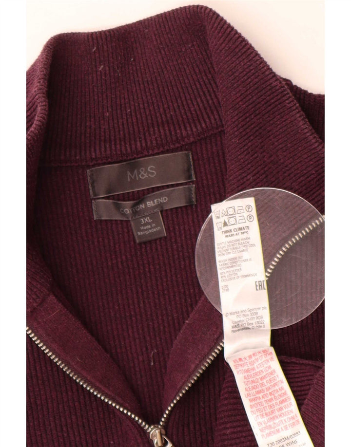 Marks & Spencer Herre Zip Neck Jumper Sweater 3XL Burgundy Polyester