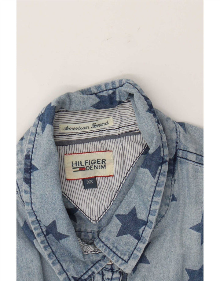Tommy Hilfiger Dame abstrakt mønster denim skjorte UK 6 XS Blå