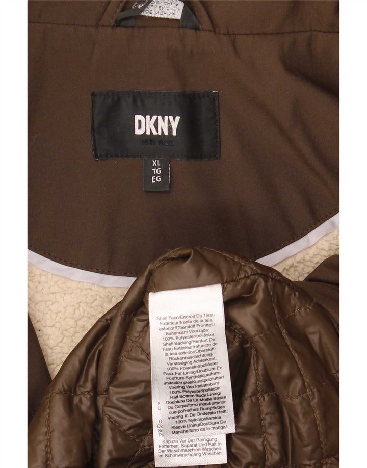 Dkny Dame Sherpa Overfrakke UK 18 XL Brun Polyester
