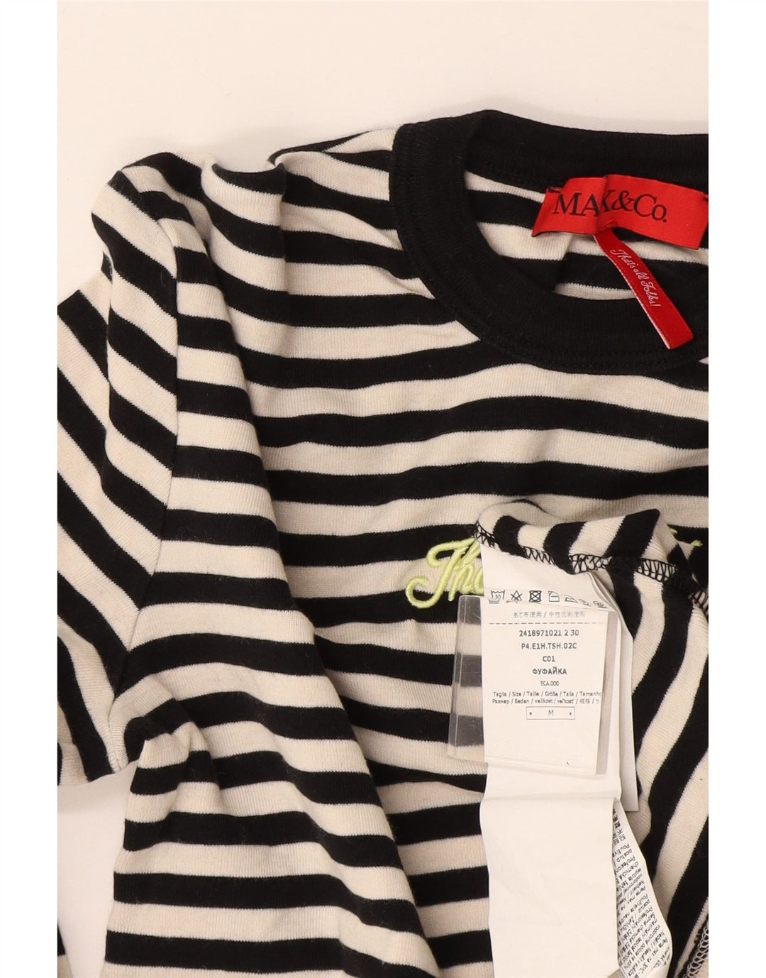 Max & Co. Dame Crop Grafisk Top Langærmet UK 12 Medium Sort Stribet