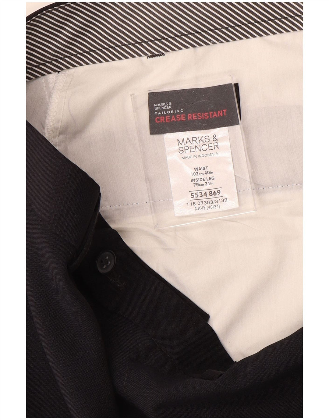 Marks & Spencer Straight Suit Bukser til mænd W40 L31 Marineblå polyester