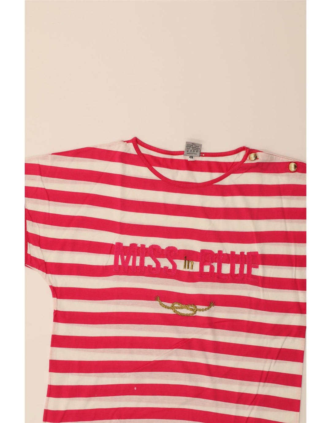 MANGO Womens Graphic T-Shirt Top IT 48 XL Pink Striped Cotton Vintage Mango and Second-Hand Mango from Messina Hembry 