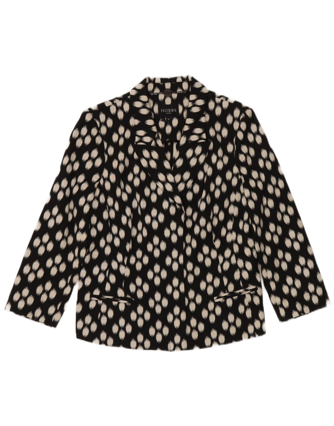 Hobbs Dame 3/4 ærmet åben blazerjakke UK 12 Medium Sort Plettet
