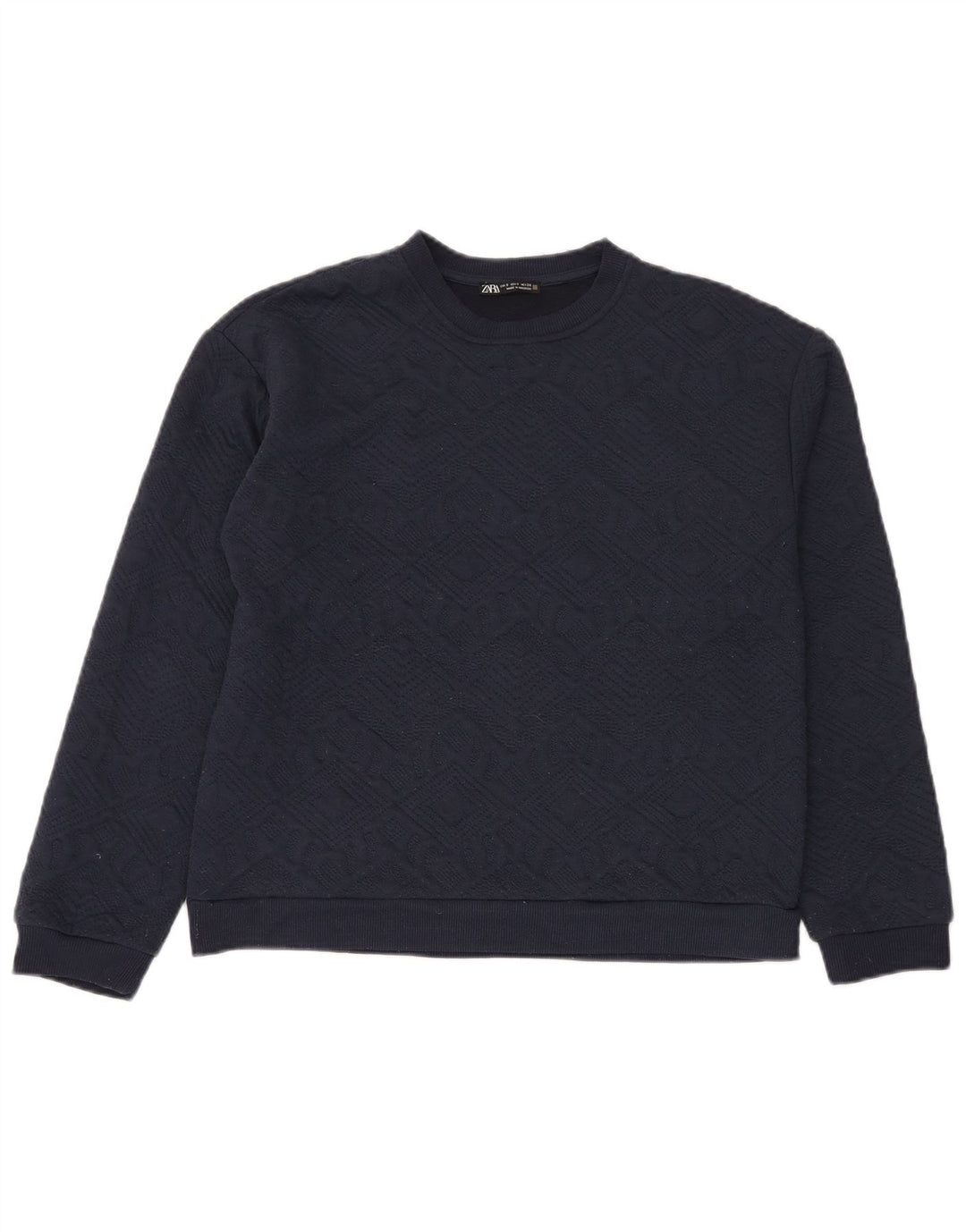 Zara Herre Sweatshirt Jumper Small Navy Blue Argyle/Diamond