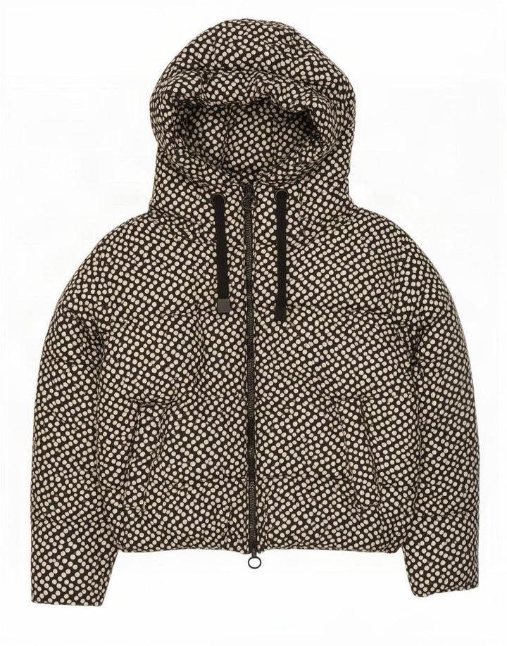Zara Dame Hætte Oversized Polstret Jakke UK 10 Small Black Polka Dot
