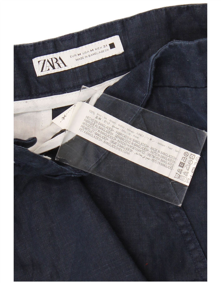 Zara Herre Chino Shorts Medium W31 Navy Blue Linen