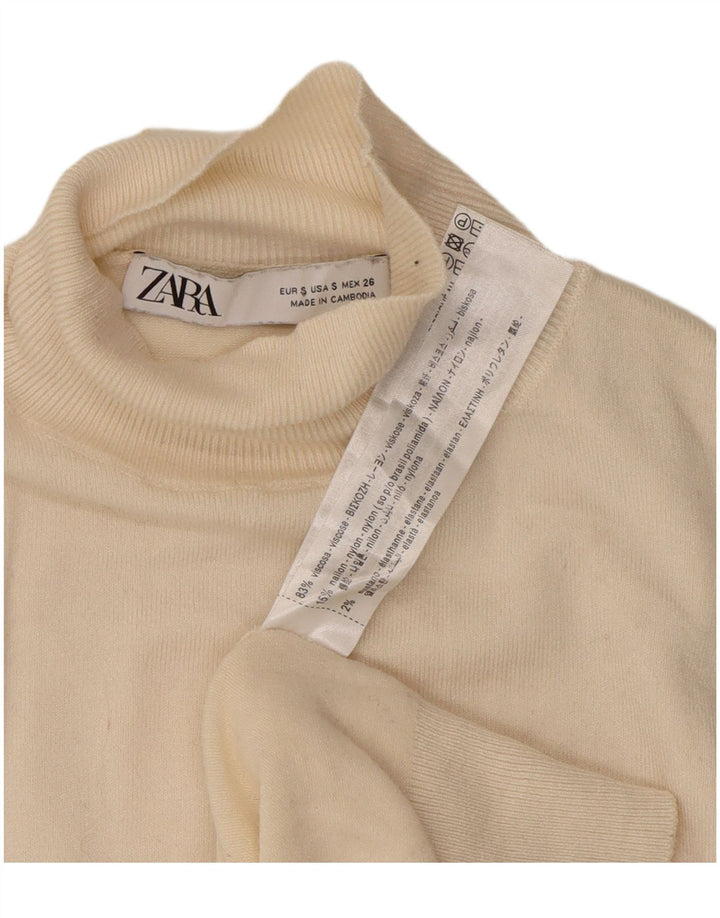 Zara Dame Turtle Neck Sweater UK 10 Small Off White Viscose