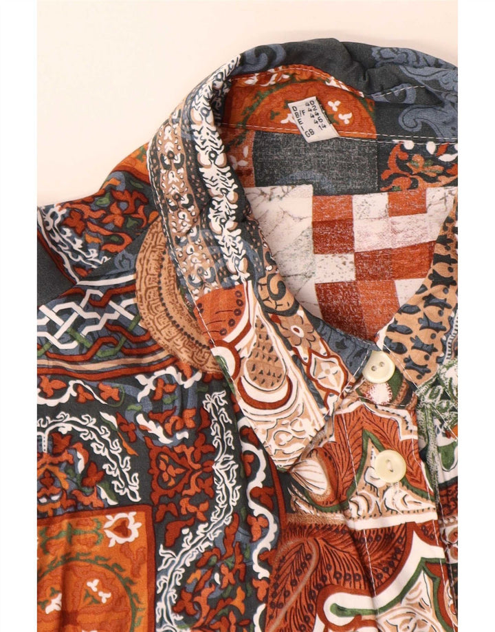 Vintage Dame Langline skjorte UK 14 Stor Flerfarvet Patchwork Viscose