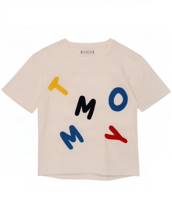 Tommy Hilfiger drenge grafisk t-shirt top 9-10 år hvid bomuld