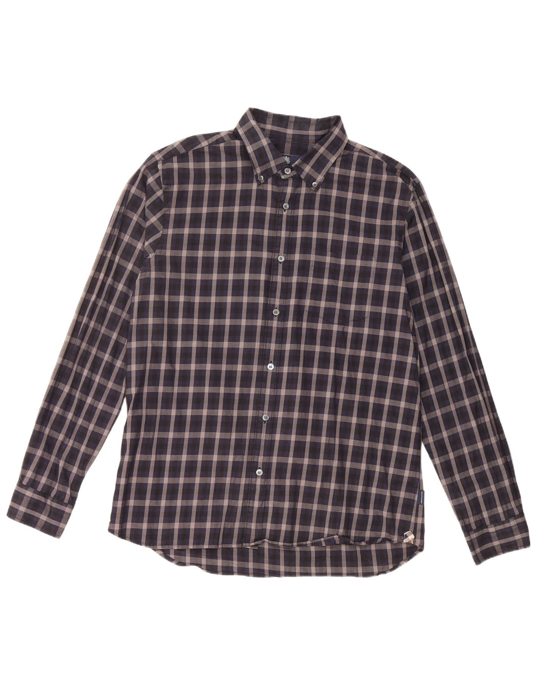 AQUASCUTUM Mens Shirt XL Navy Blue Check Cotton