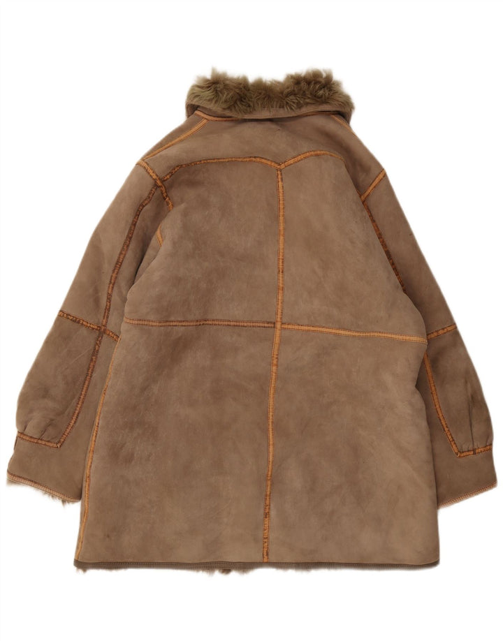 VINTAGE Shearling Coat til kvinder UK 16 Stor Brun