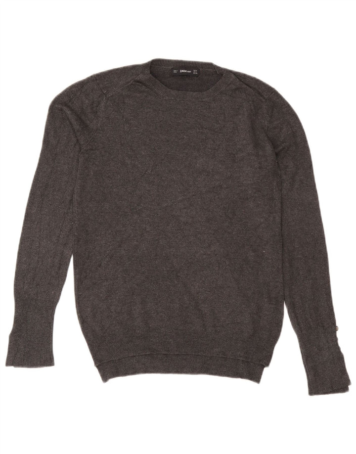 Zara sweater med rund hals til kvinder UK 12 Medium Grey Flecked Viscose
