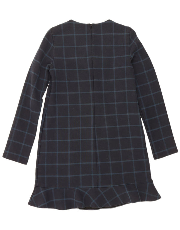 Zara Dame Langærmet Shift Dress UK 10 Small Navy Blue Check