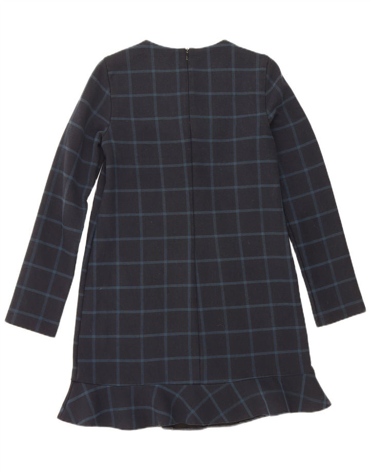 Zara Dame Langærmet Shift Dress UK 10 Small Navy Blue Check