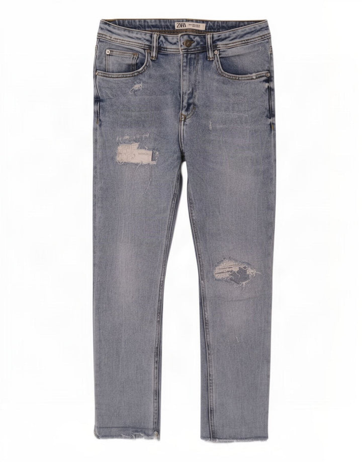 Zara Herre Distressed Cropped Jeans EU 40 Medium W31 L25 Blå