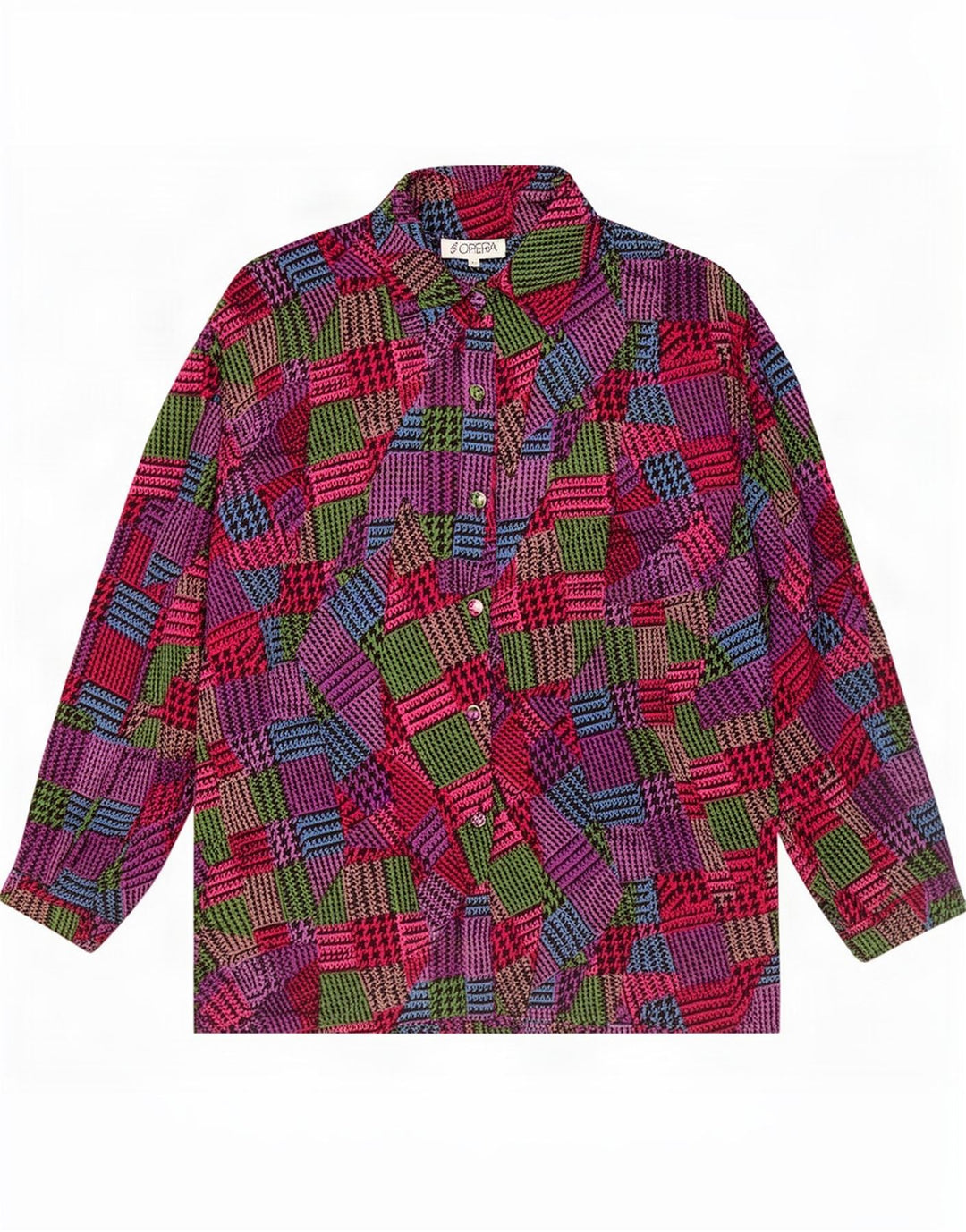 Opera Dameskjortebluse UK 14 Medium Flerfarvet Geometrisk Acetat