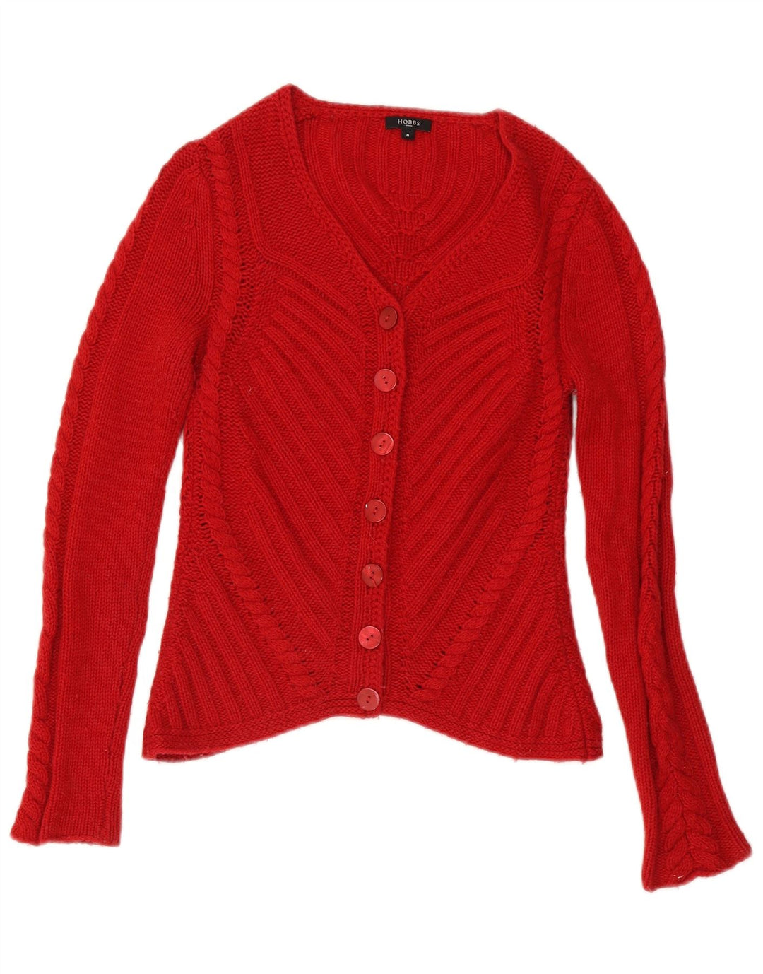 Hobbs Dame Cardigan Sweater UK 8 Lille rød lammeuld