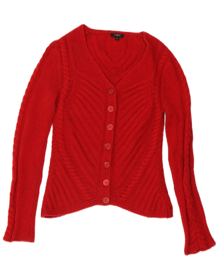 Hobbs Dame Cardigan Sweater UK 8 Lille rød lammeuld