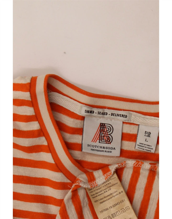 SCOTCH & SODA T-shirt top til kvinder DK 14 Stor orange stribet bomuld