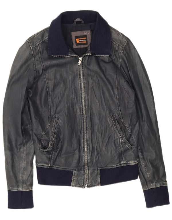 Censured Womens Bomber Læderjakke UK 14 Large Navy Blue Læder