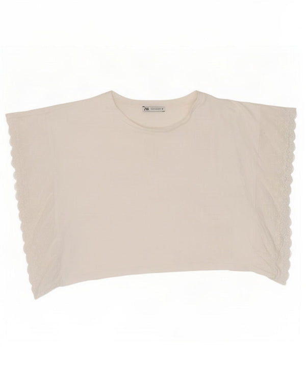 Zara Womens Loose Fit Crop T-Shirt Top UK 10 Small White Bomuld