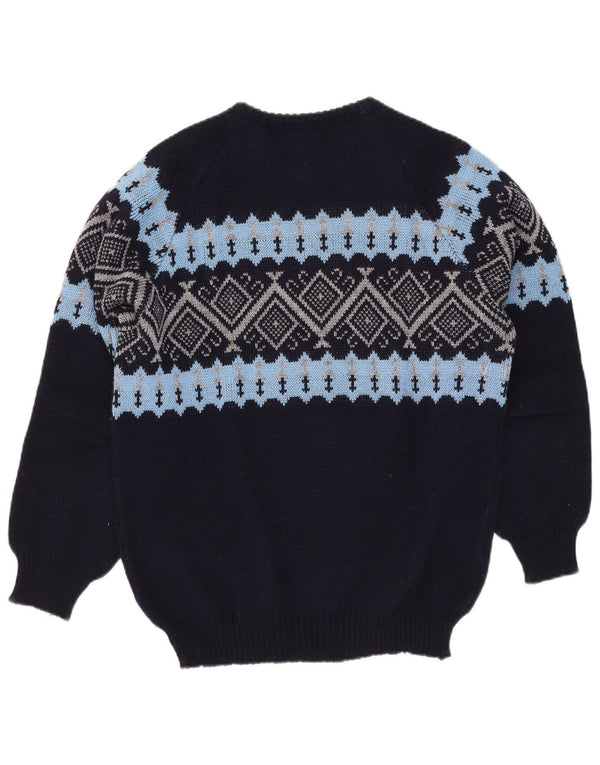 Vintage herre rund hals sweater XL marineblå Fair Isle akryl