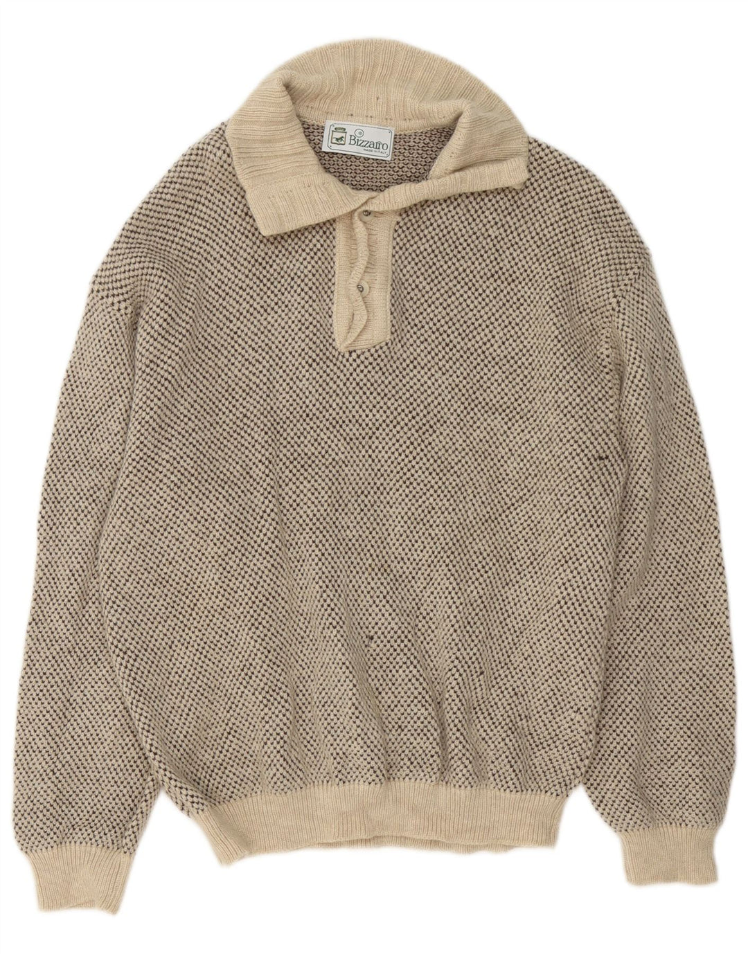 Bizzarro Herre Button Neck Jumper Sweater IT 48 Medium Beige Flecked
