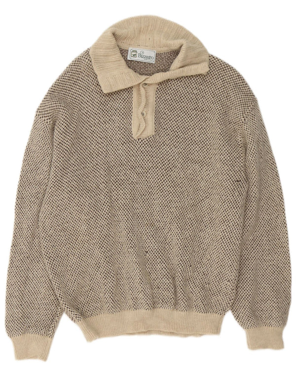 Bizzarro Herre Button Neck Jumper Sweater IT 48 Medium Beige Flecked