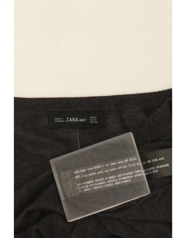 ZARA Dame Boat Neck Jumper Sweater UK 14 Medium Grey Viscose