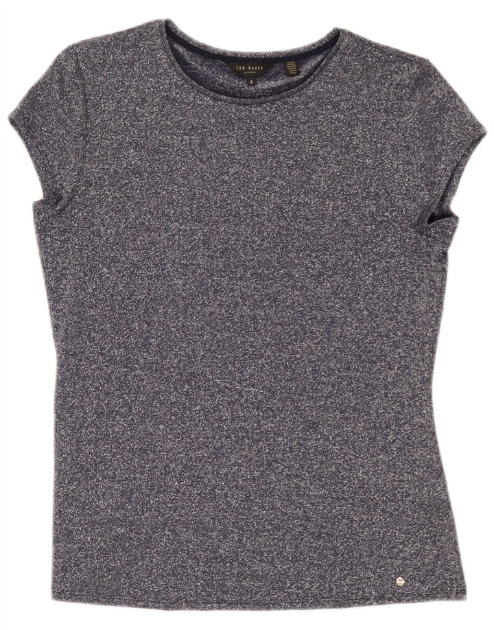 Ted Baker Dame T-Shirt Top Størrelse 4 Large Marineblå Flecked Viscose
