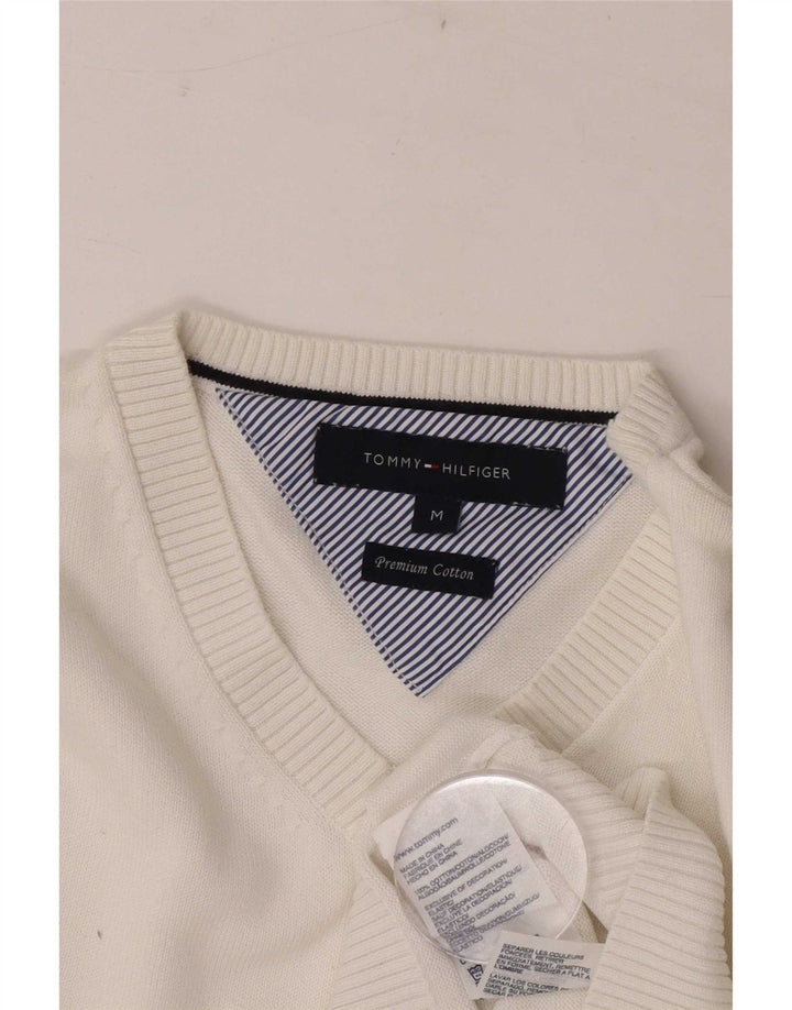 Tommy Hilfiger Herre V-hals sweater Medium Hvid Bomuld