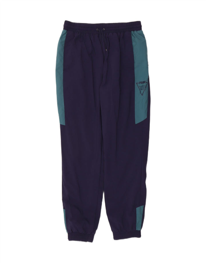 PUMA Mens Tracksuit Trousers Joggers Medium Navy Blue Colourblock Nylon Vintage Puma and Second-Hand Puma from Messina Hembry 