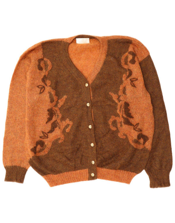 VINTAGE Dame Cardigan Sweater UK 18 XL Orange Colourblock Mohair