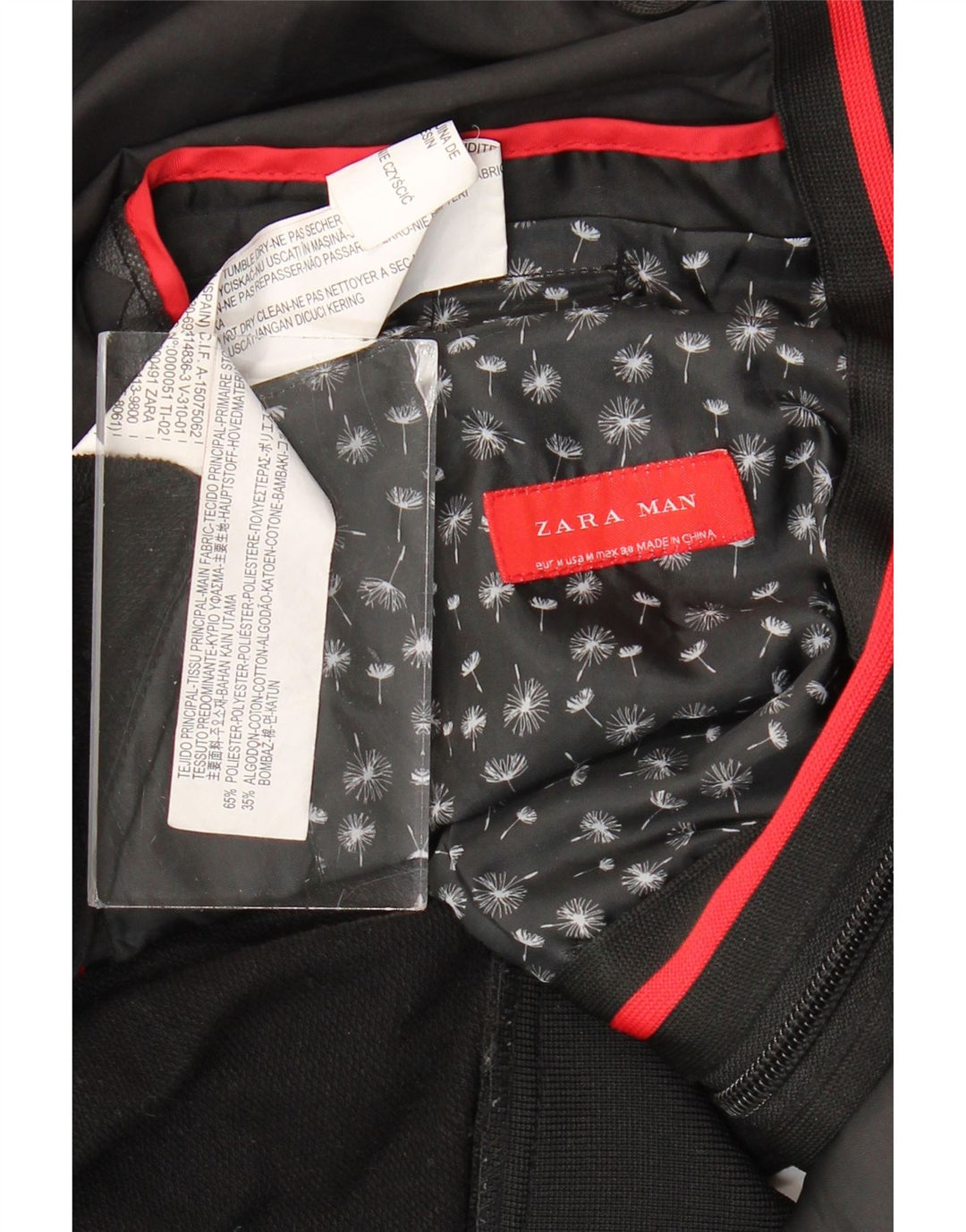 Zara Bomberjakke med hætte til mænd UK 38 Medium Sort Colourblock Polyester